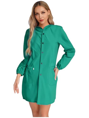 iEFiEL Damen Waterproof Hooded Smock Jacke Langarm Taschen Regenjacke Reinigung Arbeitskleidung Cosplay Karnevalskostüm Türkis XL iEFiEL Damen Waterproof Hooded Smock Jacke Langarm Taschen Regenjacke Reinigung Arbeitskleidung Cosplay Karnevalskostüm Türkis XL von iEFiEL