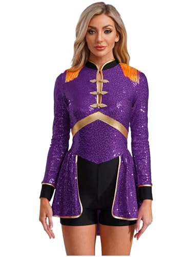 iEFiEL Damen Zirkus Kostüm Langarm Glitzer Zirkus Bodysuit mit Quasten Neckholder Zirkusdirektor Uniform Rollenspiel Cosplay Set Tanzbody FaschingKostüm Clubwear Violett S iEFiEL Damen Zirkus Kostüm Langarm Glitzer Zirkus Bodysuit mit Quasten Neckholder Zirkusdirektor Uniform Rollenspiel Cosplay Set Tanzbody FaschingKostüm Clubwear Violett S von iEFiEL