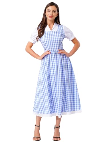 iEFiEL Dorothy-Kostüm für Damen Halloween Kostüm Sweetie Kariert Kleid Kurze Puffärmel Kleid mit Spitzenbesatz Cosplay Party Karnevalskostüm Blau L iEFiEL Dorothy-Kostüm für Damen Halloween Kostüm Sweetie Kariert Kleid Kurze Puffärmel Kleid mit Spitzenbesatz Cosplay Party Karnevalskostüm Blau L von iEFiEL