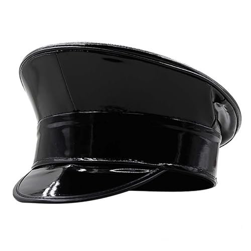 iEFiEL Erwachsene Kapitänsmütze Glitzernder Lackleder Matrosenmütze Gothic Marine Seemann Hut Halloween Fasching Cosplay Kostüm Zubehör Schwarz L von iEFiEL