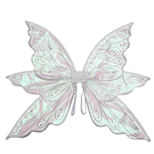 iEFiEL Glitzer Engelsflügel für Kinder Mädchen Schmetterlings Flügel Feenflügel mit Elastischen Schultergurten für Karneval Cosplay Kostümparty A Silber One Size von iEFiEL