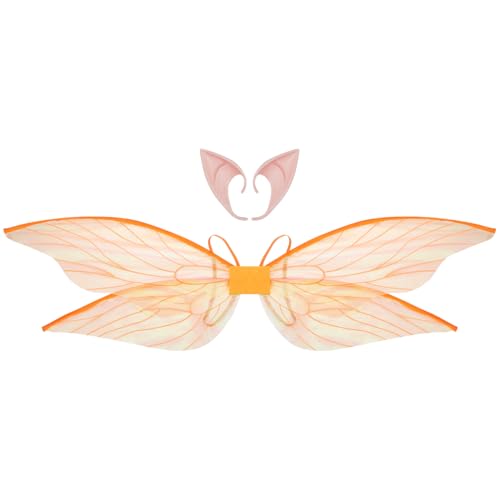 iEFiEL Glitzerige Durchsichtige Libellenflügel Mit Elfenohren Für Eine Halloweenparty Orange Einheitsgröße von iEFiEL
