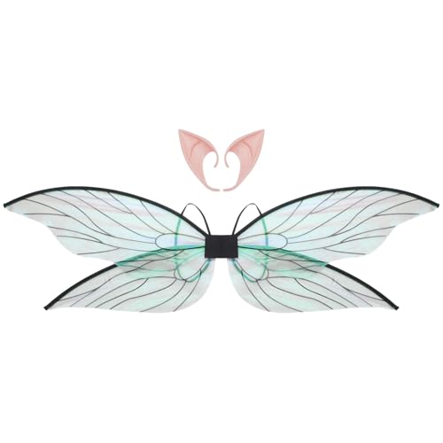 iEFiEL Glitzerige Durchsichtige Libellenflügel Mit Elfenohren Für Eine Halloweenparty Schwarz Einheitsgröße von iEFiEL