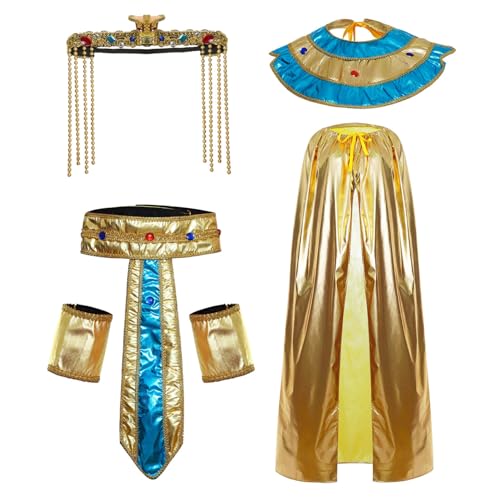 iEFiEL Halloween Pharao Kleopatra Kostüm Zubehör Ägyptische Stirnband Halskragen Handgelenkbänder Golden Umhang Gürtel für Cosplay Karneval Show Typ D One Size von iEFiEL