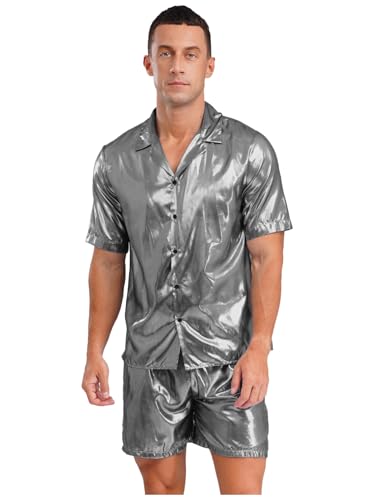 iEFiEL Herren Glitzer Durchsichtige Hemd mit Shorts Kurzarm Bluse Shirt Urlaub Strandmode Clubwear Rave Outfit Mottopartys Nachtclub Silber L iEFiEL Herren Glitzer Durchsichtige Hemd mit Shorts Kurzarm Bluse Shirt Urlaub Strandmode Clubwear Rave Outfit Mottopartys Nachtclub Silber L von iEFiEL