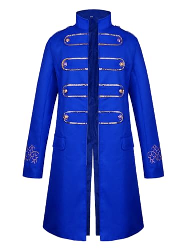 iEFiEL Herren Gothic Steampunk Mantel mit Bestickten Manschetten Vintage Mantel Mittelalter Gehrock Jacke Halloween Cosplay Karneval Fasching Blau XXL von iEFiEL