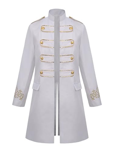 iEFiEL Herren Gothic Steampunk Mantel mit Bestickten Manschetten Vintage Mantel Mittelalter Gehrock Jacke Halloween Cosplay Karneval Fasching Weiß 3XL iEFiEL Herren Gothic Steampunk Mantel mit Bestickten Manschetten Vintage Mantel Mittelalter Gehrock Jacke Halloween Cosplay Karneval Fasching Weiß 3XL von iEFiEL