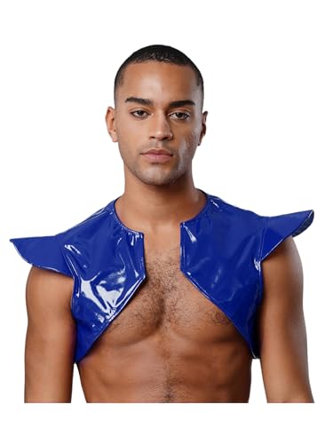 iEFiEL Herren Lack Leder Shrug Ärmellos Crop Top Offene Front Schulter Rüstung Weste Cosplay Set Halloween Karnevalskostüm Blau XXL von iEFiEL