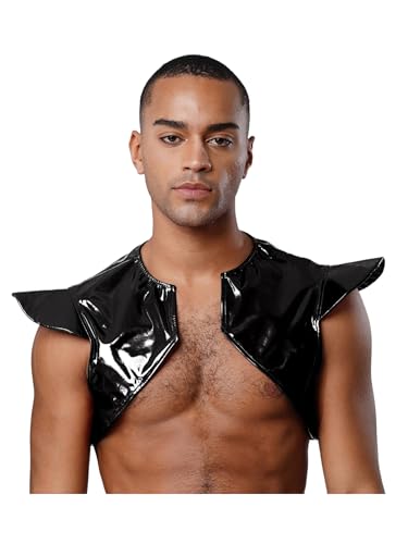 iEFiEL Herren Lack Leder Shrug Ärmellos Crop Top Offene Front Schulter Rüstung Weste Cosplay Set Halloween Karnevalskostüm Schwarz XXL von iEFiEL