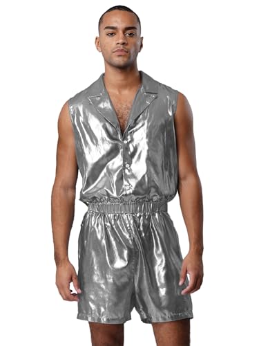 iEFiEL Herren Metallic Jumpsuit Ärmellos Overall mit Revers Kragen Elastische Taille Bodysuit Pole Dancing Outfit Fasching Kostüm Raves Outfit Nachtclubs Grau M iEFiEL Herren Metallic Jumpsuit Ärmellos Overall mit Revers Kragen Elastische Taille Bodysuit Pole Dancing Outfit Fasching Kostüm Raves Outfit Nachtclubs Grau M von iEFiEL
