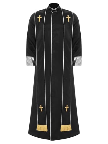 iEFiEL Herren Muslimisches Robe Lang Arabisch Dubai Kostüm mit Stehkragen Halsumfang Kirche Langarm Robe Halloween Cosplay Karneval Kostüm Schwarz L von iEFiEL