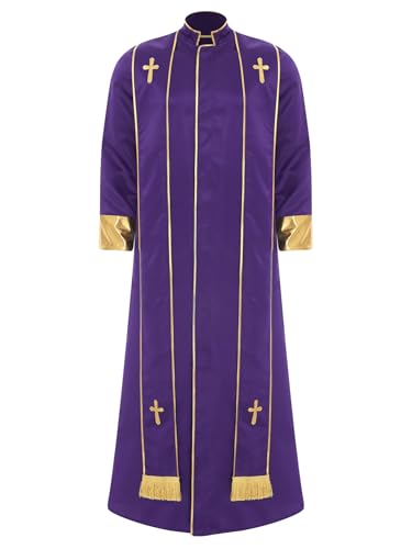 iEFiEL Herren Muslimisches Robe Lang Arabisch Dubai Kostüm mit Stehkragen Halsumfang Kirche Langarm Robe Halloween Cosplay Karneval Kostüm Violett L von iEFiEL