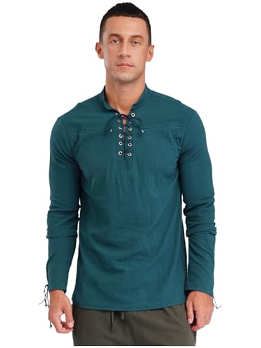 iEFiEL Herren Sommerhemd Piratenrenaissance Top Mittelalterlicher Wikinger Bluse Retro Langarmiges Hemd Halloween Kostüm Cosplay Armeegrün XXL iEFiEL Herren Sommerhemd Piratenrenaissance Top Mittelalterlicher Wikinger Bluse Retro Langarmiges Hemd Halloween Kostüm Cosplay Armeegrün XXL von iEFiEL