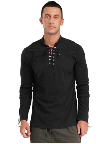 iEFiEL Herren Sommerhemd Piratenrenaissance Top Mittelalterlicher Wikinger Bluse Retro Langarmiges Hemd Halloween Kostüm Cosplay Schwarz XXL iEFiEL Herren Sommerhemd Piratenrenaissance Top Mittelalterlicher Wikinger Bluse Retro Langarmiges Hemd Halloween Kostüm Cosplay Schwarz XXL von iEFiEL