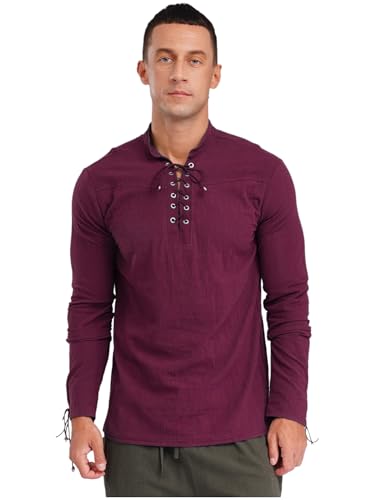iEFiEL Herren Sommerhemd Piratenrenaissance Top Mittelalterlicher Wikinger Bluse Retro Langarmiges Hemd Halloween Kostüm Cosplay Violett XXL iEFiEL Herren Sommerhemd Piratenrenaissance Top Mittelalterlicher Wikinger Bluse Retro Langarmiges Hemd Halloween Kostüm Cosplay Violett XXL von iEFiEL
