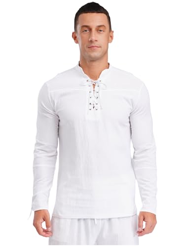 iEFiEL Herren Sommerhemd Piratenrenaissance Top Mittelalterlicher Wikinger Bluse Retro Langarmiges Hemd Halloween Kostüm Cosplay Weiß XXL iEFiEL Herren Sommerhemd Piratenrenaissance Top Mittelalterlicher Wikinger Bluse Retro Langarmiges Hemd Halloween Kostüm Cosplay Weiß XXL von iEFiEL