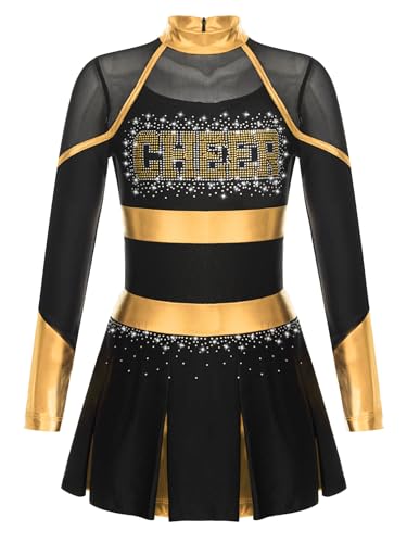 iEFiEL Mädchen Cheer Leader Kostüm für Karneval Halloween Faschingskostüm Cheerleading Uniform Tanzkleid Langarm Tanzkostüm X Schwarzes + Gold mit Strass 146-152 iEFiEL Mädchen Cheer Leader Kostüm für Karneval Halloween Faschingskostüm Cheerleading Uniform Tanzkleid Langarm Tanzkostüm X Schwarzes + Gold mit Strass 146-152 von iEFiEL