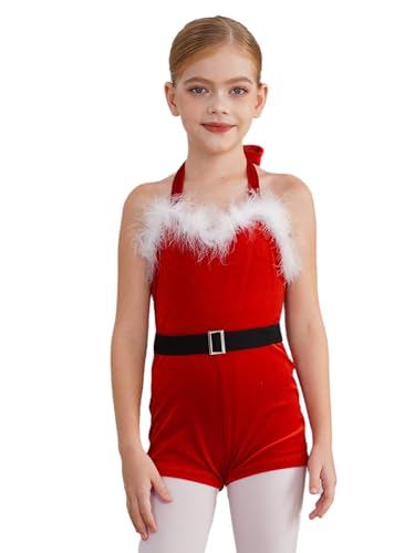 iEFiEL Mädchen Weihnachten Kostüm Ärmellose Turnanzug Einteiler Tanzanzug Tanzbody Rot Gymnastikanzug Tanzkostüm Rot 170-176 von iEFiEL