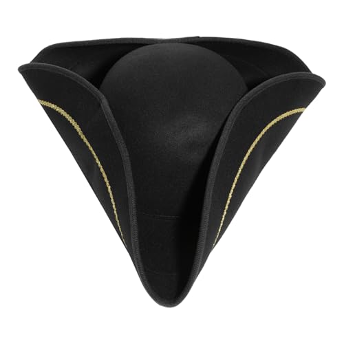 iEFiEL Unisex Mittelalter Piraten Hut Halloween Dreispitz Piratenkapitän Kappe Breiter Krempe Mütze Kapitän Jack Kopfbedeckung Cosplay Schwarz One Size von iEFiEL