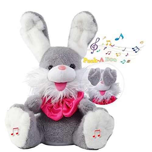 Kinder Interaktives Sprechendes Kuscheltier Hase Guck-Guck mit den Ohren, Singende Stofftier Hase Plüschtier Osterhase Plüsch Hase Sitting Bunny Musikalische Sensorik Spielzeug Lernspielzeug Geschenk von iEasey