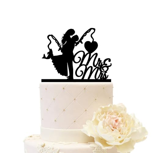 iEventStar Tortenaufsatz für Hochzeitstorte mit Angler, Brautpaar, personalisierbar, für Brautparty, Antrag, Jahrestag, Party, Kuchendekoration, Fischpaar 1, Schwarz von iEventStar