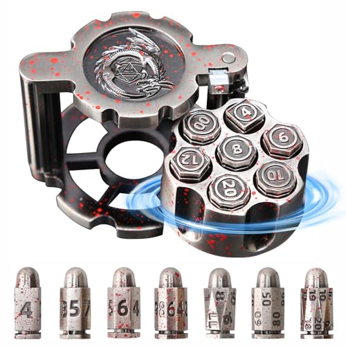 iFCOW Polyedrisches Würfel-Set aus Metall, 7 Metall-Kugelform, drehbarer Revolver-Zylinder-Würfelhalter für TRPG-Brettspiele Tischspiele von iFCOW