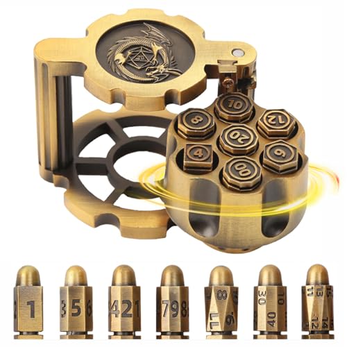 iFCOW Polyedrisches Würfel-Set aus Metall, 7 Metall-Kugelform, drehbarer Revolver-Zylinder-Würfelhalter für für TRPG-Brettspiele Tischspiele von iFCOW