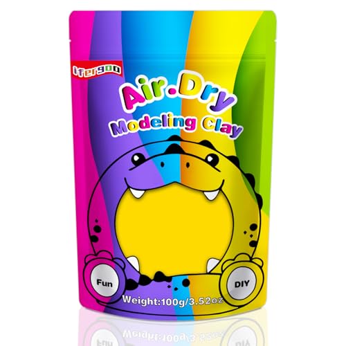 iFergoo Lufttrocknende Knete Ultra Light, Modelliermasse Selbsthärtend, Kreative Magische Clay für Kinder, DIY Bastelset, Geschenk für Jungen & Mädchen ab 3 Jahren 100g / 3.52oz (Gelbe Knete) von iFergoo