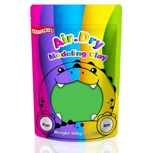 iFergoo Lufttrocknende Knete Ultra Light, Modelliermasse Selbsthärtend, Kreative Magische Clay für Kinder, DIY Bastelset, Geschenk für Jungen & Mädchen ab 3 Jahren 100g / 3.52oz (Grüne Knete) von iFergoo