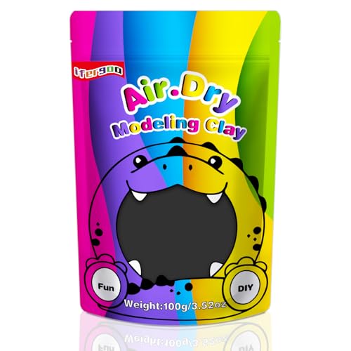 iFergoo Lufttrocknende Knete Ultra Light, Modelliermasse Selbsthärtend, Kreative Magische Clay für Kinder, DIY Bastelset, Geschenk für Jungen & Mädchen ab 3 Jahren 100g / 3.52oz (Schwarze Knete) von iFergoo