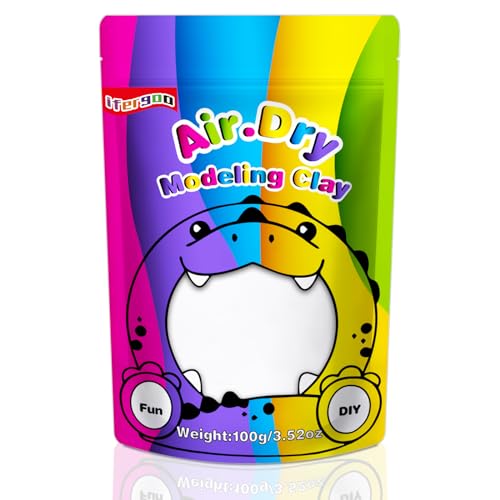 iFergoo Lufttrocknende Knete Ultra Light, Modelliermasse Selbsthärtend, Kreative Magische Clay für Kinder, DIY Bastelset, Geschenk für Jungen & Mädchen ab 3 Jahren 100g / 3.52oz (Weiße Knete) von iFergoo