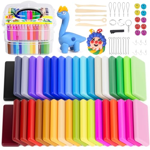 iFergoo Polymer Clay 36 Farben Knete Soft Set, Nontoxic DIY Oven Bake Modellierung Ton Kit mit 5 Modellierwerkzeug und Schmuckzubehör Set, Kinder Kunsthandwerk Geschenk ​für Jungen und Mädche Kids von iFergoo