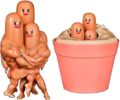 iFii Dugtrio Muskelfigur 14 cm, Pocket Monsters Funny GK Muscle Gopher Three Brothers Figur, Anime PVC Muscle Bodybuilding Series Collection Dekoration für Fans von iFii