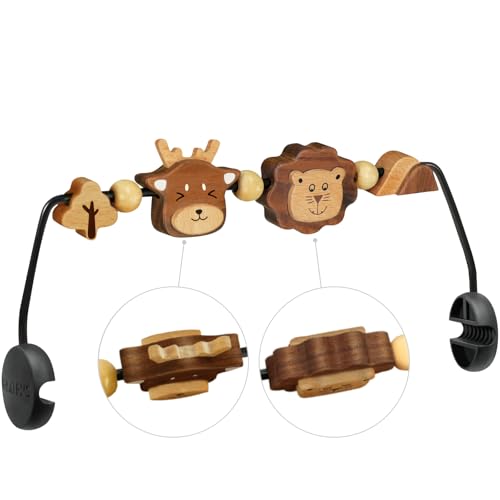 iGRATENS Dreidimensionale Spielzeugstange für Babywippen, Spielzeug für Babywippen Soft & Bliss, einfach anzubringen und zu entfernen, Spielzeug aus Naturholz, Design für Babys, Löwe & Hirsch von iGRATENS