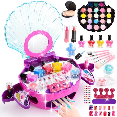 Schminke Kinder Mädchen Spielzeug ab 3 4 5 6 7 8 9 Jahre, Nagelstudio Kinder Mädchen Geburtstag Geschenk 3-9 Jahre Meerjungfrau Schminkkoffer Mädchen Mädchen 3 4 5 6 7 8 9 Jahre Geschenkideen von iKidiki