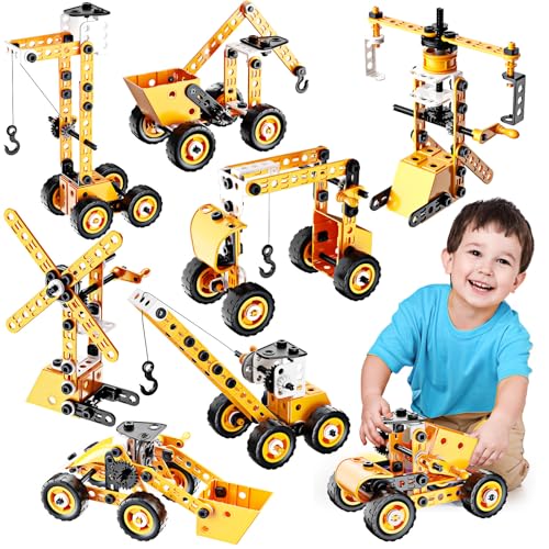 Spielzeug ab 5 6 7 8 9 10 Jahre Jungen, STEM Konstruktionsspielzeug 5 6 7 8 9 Jahre Geschenk 6-10 Jahre Junge Baustellenfahrzeuge Kinder Geburtstagsgeschenk Jungen 5-12 Jahre 8 in1 Lernspielzeug von iKidiki