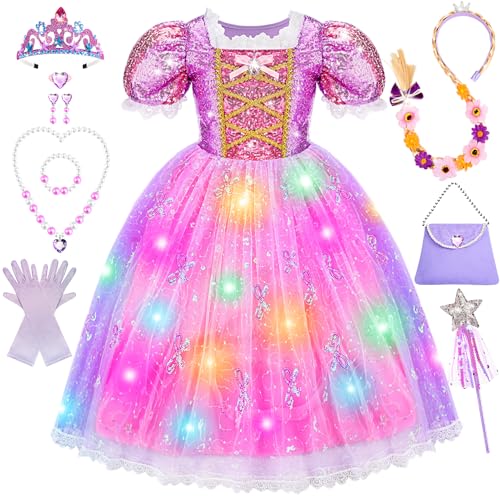 Rapunzel Faschingskostüme Kinder Mädchen, Geschenke für Mädchen 3 4 5 6 Jahre Prinzessin Kostüm Mädchens Geschenke 3-6 Jahre Prinzessin Costüm Kleid für Geburtstagsfeier 3-6 Jahre Feen Kostüm Kinder von iKidiki