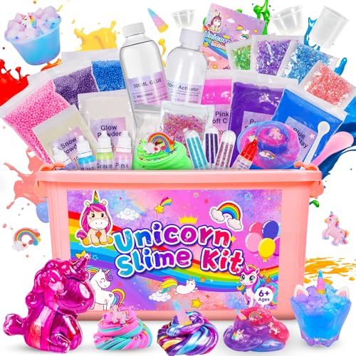 iKidiki Schleim Selber Machen Set, Einhorn Schleim Kinder Geschenk Mädchen 6-12 Jahre DIY Slime Spielzeug ab 6 7 8 9 10 11 12 Jahre Mädchen Kindergeburtstag Gastgeschenke Slime Set zum Selbermachen von iKidiki
