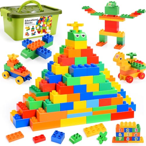 iKidiki Duplo ab 2 3 4 5 6 Jahre, Großen bausteine Set Kinderspielzeug ab 3-6 Jahre Junge Mädchen Duplo Steine Lernspielzeug mit Box Geschenk für Kinder von iKidiki