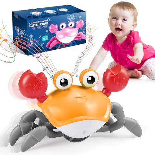 iKidiki Montessori Baby Spielzeug 6-12 Monate, Krabbelnde Krabbe 1-4 Jahre Mädchen Geschenk, Krabbelspielzeug Musikalische Tummy Time Toys von iKidiki