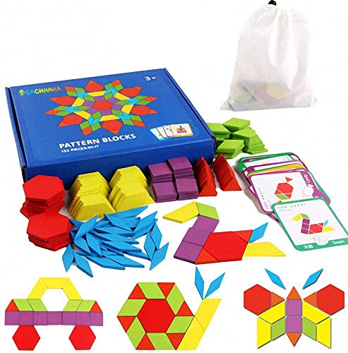 Tangram Kinder Geometrische Formen HolzPuzzles - Montessori Spielzeug Puzzle mit 155 geometrischen Formen und 24 Designkarten Geeignet für 3 4 5 6 7 Jahr Kinder Pädagogisches Spielzeug Geschenk von EACHHAHA
