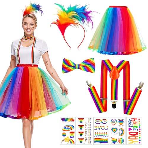 iLuane Regenbogen Kostüm Damen, Tüllrock Regenbogen Damen, faschingskostüme damen, karneval kostüm damen, Regenbogen Rock Damen Tüll mit Bunt Feder Stirnband für Karnevalspartys und Mottoparty iLuane Regenbogen Kostüm Damen, Tüllrock Regenbogen Damen, faschingskostüme damen, karneval kostüm damen, Regenbogen Rock Damen Tüll mit Bunt Feder Stirnband für Karnevalspartys und Mottoparty von iLuane