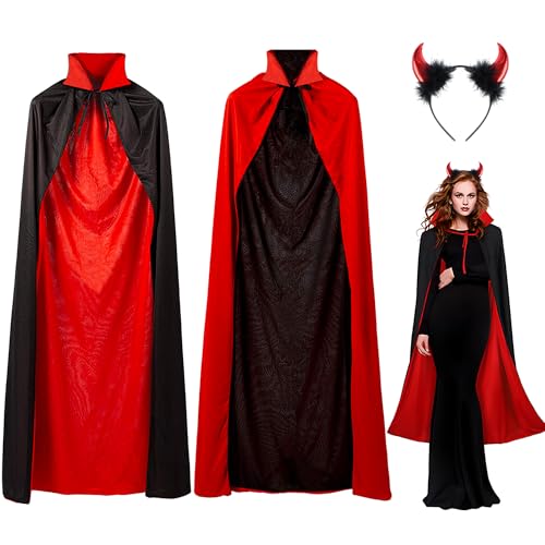 Umhang Schwarz Rot Vampir Teufel Kostüm Cape Zauberer Mit Tod Kultfaktor Hexe Umhang für Kinder or Erwachsene Halloween Kostüm Mantel Umhang 150cm, 30 Temporäre Tattoos, Dentures, Teufel hörner Umhang Schwarz Rot Vampir Teufel Kostüm Cape Zauberer Mit Tod Kultfaktor Hexe Umhang für Kinder or Erwachsene Halloween Kostüm Mantel Umhang 150cm, 30 Temporäre Tattoos, Dentures, Teufel hörner von iLuane