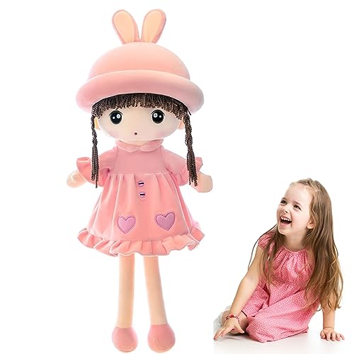 Baby Mädchen Stoffpuppe Weich Prinzessin Plüschpuppe mit Hasenohrenrock & Hut Plüschtier Kuschelpuppe Gefüllte Puppen Spielzeug für Kinder Taufgeschenk Weihnachten Geburtstagsgeschenk Andenken, 50CM von iNszkoos