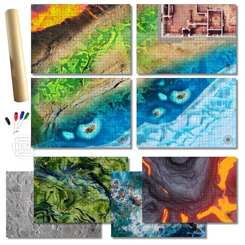iPEAU DND Tischkarte, 58 x 83 cm, doppelseitig, trocken abwischbar, 8 D&D-Gelände-Szenarien, hochauflösender Druck, inklusive 4 trocken abwischbaren Stiften und AOE-Rechtschreibvorlage, keine Falten, iPEAU DND Tischkarte, 58 x 83 cm, doppelseitig, trocken abwischbar, 8 D&D-Gelände-Szenarien, hochauflösender Druck, inklusive 4 trocken abwischbaren Stiften und AOE-Rechtschreibvorlage, keine Falten, von iPEAU