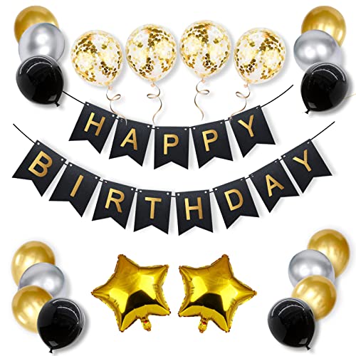iPartyCool 36 Stück Happy Birthday Deko,Karton birthday banner geburtstag girlande,mit Folie Stern Ballon, Schwarz Gold Metallic Ballon, Konfetti Ballon, für Kinder Jungen Männer Frauen Erwachsene iPartyCool 36 Stück Happy Birthday Deko,Karton birthday banner geburtstag girlande,mit Folie Stern Ballon, Schwarz Gold Metallic Ballon, Konfetti Ballon, für Kinder Jungen Männer Frauen Erwachsene von iPartycool
