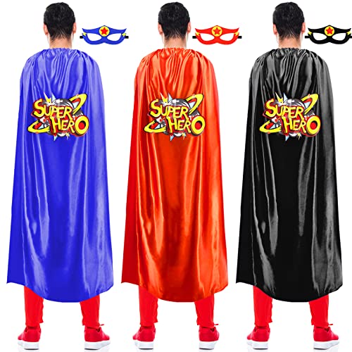 Superhelden-Umhänge und Masken für Erwachsene, Superhelden-Kostüme für Frauen und Herren, Halloween, Verkleidung, Partygeschenke, 3 Stück (blau, rot, schwarz) von iROLEWIN