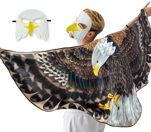 iROLEWIN Doppelseitiges Weißkopfseeadler-Kostüm für Erwachsene, 3D-Vogel-Maske, Tierverkleidung, Festival, Cosplay, Partygeschenke, Braun / Weiß, L von iROLEWIN
