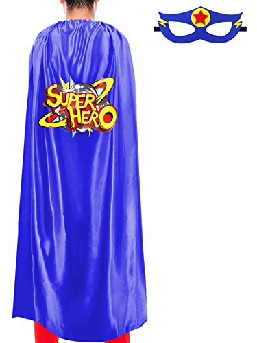 iROLEWIN Superhelden-Umhang und Maske für Erwachsene, Damen, Herren, Superhelden-Kostüm, Geist-Tag, Team, Halloween, Partygeschenk, Geschenk, Blauer Superheld, 140CM*90cm von iROLEWIN