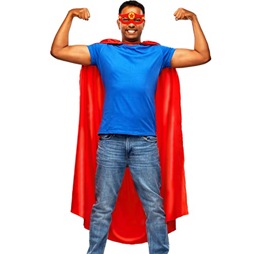 iROLEWIN Superhelden-Umhang und Maske für Erwachsene, Damen, Herren, Superhelden-Kostüm, Geist-Tag, Team, Halloween, Partygeschenk, Geschenk, Rot/Ausflug, einfarbig (Getaway Solids), 140CM*90cm von iROLEWIN